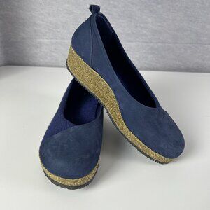 NWOT Stegmann Sofie Blue Wedge Slip-On Felt Nubuck Leather‎ Women's Size 7.5